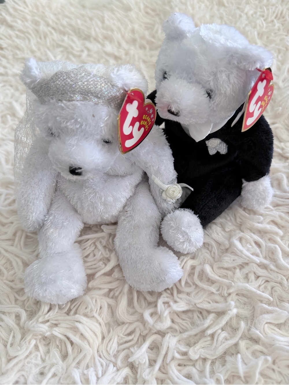 💍 Ty Plush Retired Bride and Groom Bears in White and Black (2002) - NWT